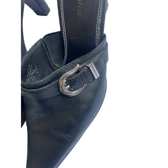 Liz Claiborne Flex Black Leather Mules w/ Silver Buckle Size 7 - Picture 5 of 7